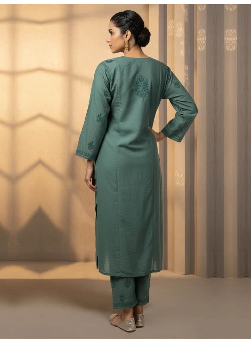 الايا مجموعة كورتا تشيكانكاري تشاندري المطرزة يدويًا للسيدات-AL4106KS